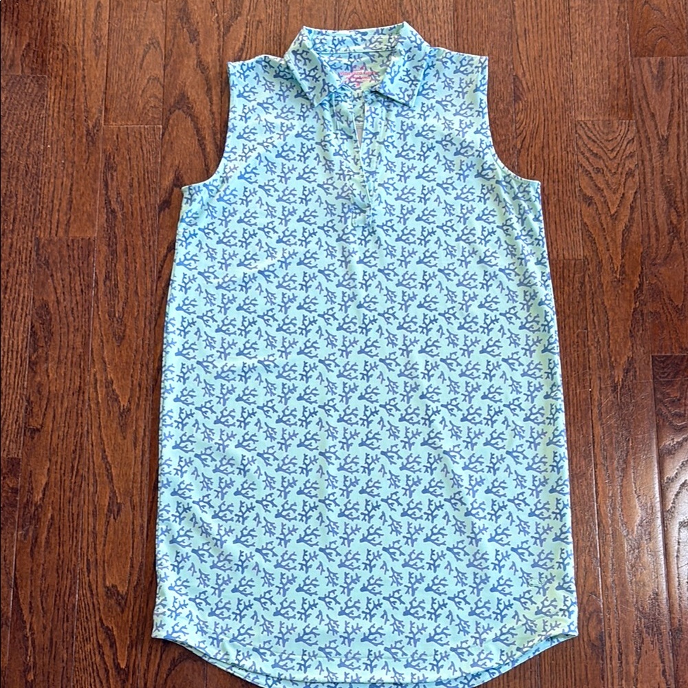 Vineyard Vines Performance Fabric Sleeveless Blue Coral Patterned Dress